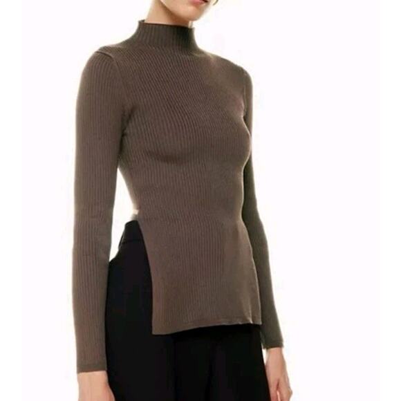 NEW Babaton Ambrosia Sculpt Knit Top Size 2XL Coffee Bean Brown Long Sleeve Rib - Picture 2 of 16